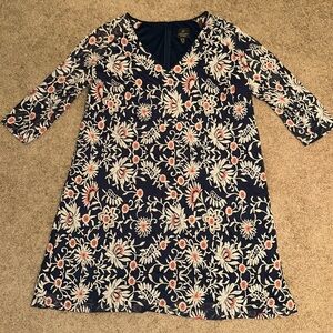 Adrianna Papell 3/4 Sleeve Sheath Embroidered Floral Blue Pink Cream Dress 18W